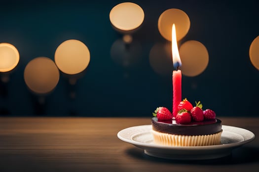 a birthday cake with a single candle. AI-Generated photo