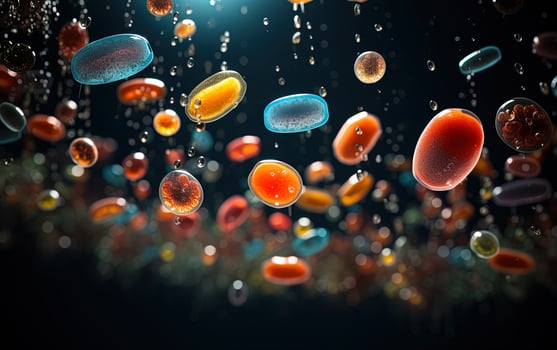 Medical illustration with various colorful cells and microorganisms photo