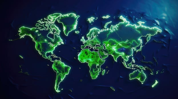 Geographic Beauty of Earths Continents A Cracked Map Design with Bright Green Borders AI Generated photo