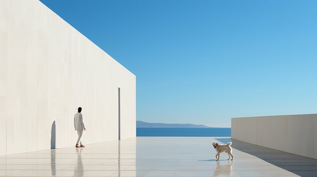 Dog outside luxury home, AI Generated photo