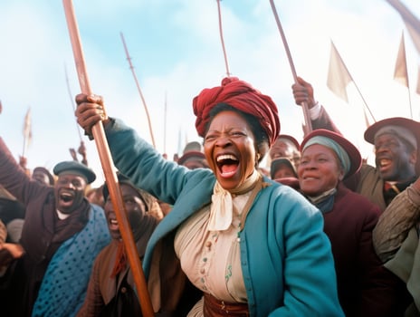 Historic colored photo of a woman leading a protest AI Generative