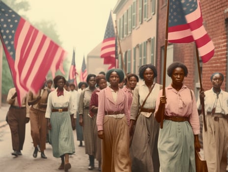 Historic colored photo of a woman leading a protest AI Generative