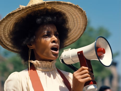 Historic colored photo of a woman leading a protest AI Generative
