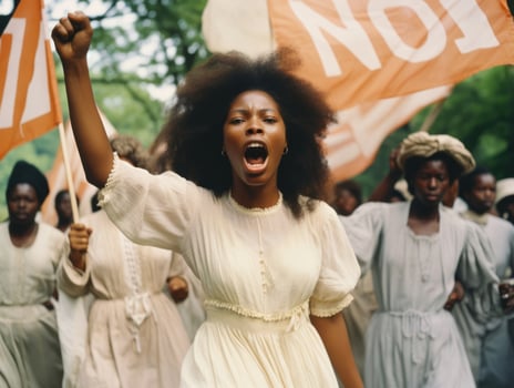 Historic colored photo of a woman leading a protest AI Generative