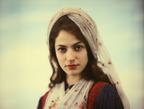 Old colored photograph of arabian woman from early 1900s AI Generative photo