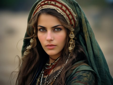 Old colored photograph of arabian woman from early 1900s AI Generative photo