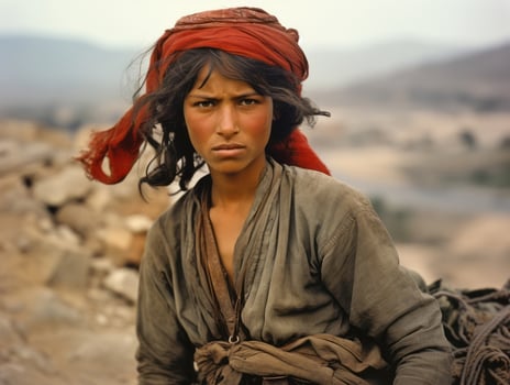 Old colored photograph of arabian woman from early 1900s AI Generative photo