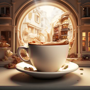 View of coffee cup and house generated by Ai photo