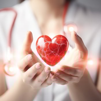 Hand holding heart shape with EKG line photo