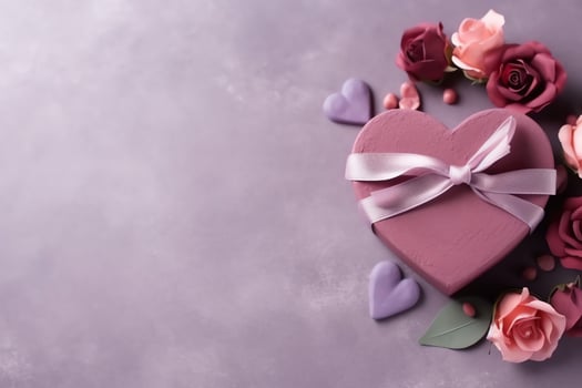 Beautiful valentine day background with gift box, ribbon, red hearts, presents, roses and copy space concept by AI Generated photo