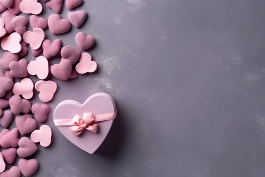 Beautiful valentine day background with gift box, ribbon, red hearts, presents, roses and copy space concept by AI Generated photo