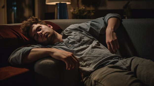 Young man sleeping on sofa at home photo