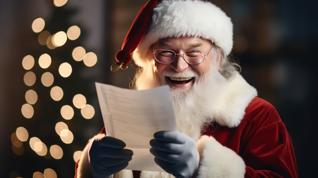 Santa Claus holds a message of happiness Looking at the camera, smiling happily photo