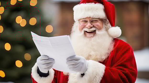 Santa Claus holds a message of happiness Looking at the camera, smiling happily photo