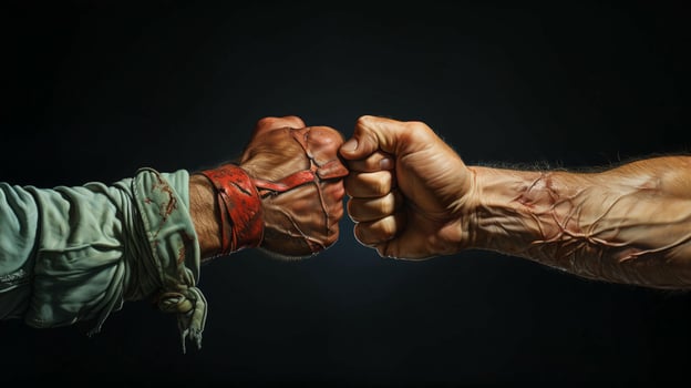 Two hands opposite each other with fists. Concept of struggle and confrontation competition photo