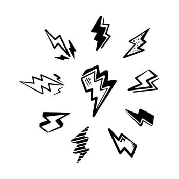Hand drawn vector doodle electric lightning symbol sketch. thunder, vector illustration photo