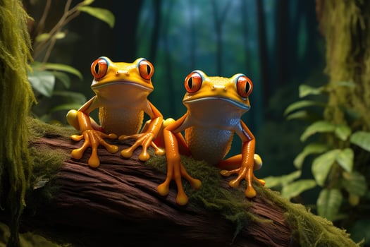 Tree frogs on a dark background. AI-Generated photo