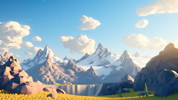 3d voxel mountain landscape ai generated photo