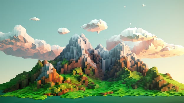 design voxel mountain landscape ai generated photo