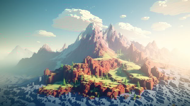 3d voxel mountain landscape ai generated photo