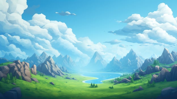background voxel mountain landscape ai generated photo