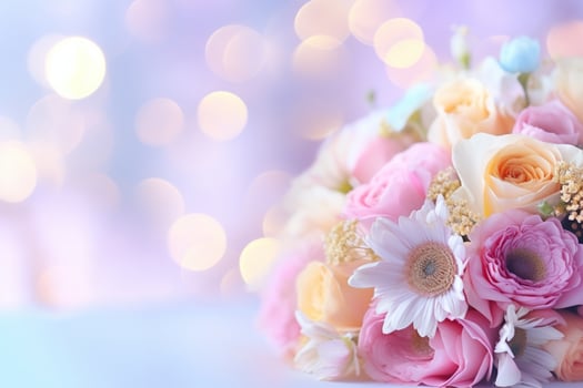 AI Generated Flower Background with Bokeh Lights and Copy Space photo