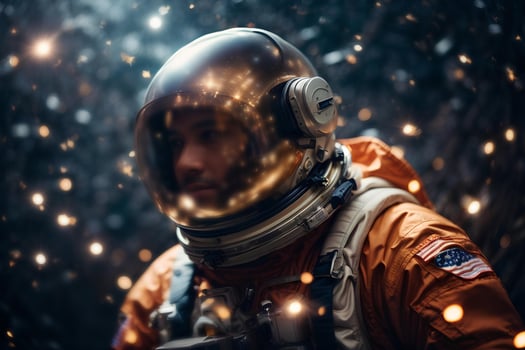 Astronaut spaceman in outer space. Close up. Science fiction theme. AI generative photo
