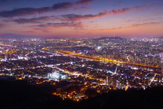 Downtown Seoul after Sunset and Beautiful cityscape with lights, Seoul, South Korea. photo