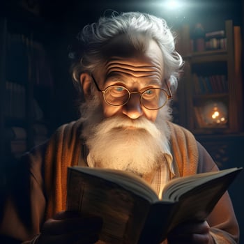 old grandfather who is reading a book, AI Generative photo