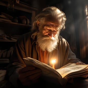 old grandfather who is reading a book photo