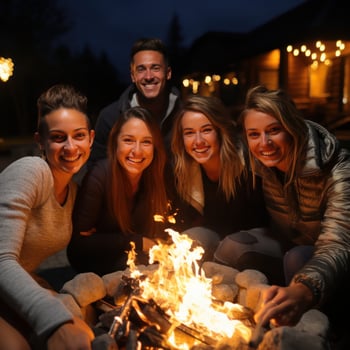 Bonfire with friends on a chilly night. photo