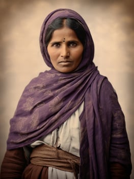 Old colored photograph of a indian woman from the early 1900s AI Generative photo