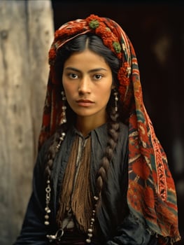 Old colored photograph of a mexican woman from the early 1900s AI Generative photo