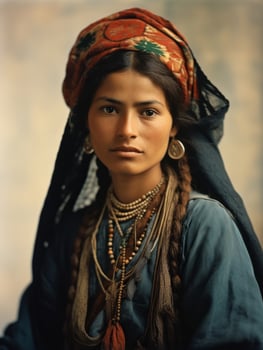 Old colored photograph of a mexican woman from the early 1900s AI Generative photo