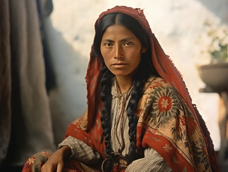 Old colored photograph of a mexican woman from the early 1900s AI Generative photo