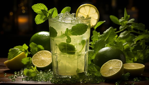 Refreshing mojito cocktail with lime, mint leaf, and citrus fruit generated by AI photo