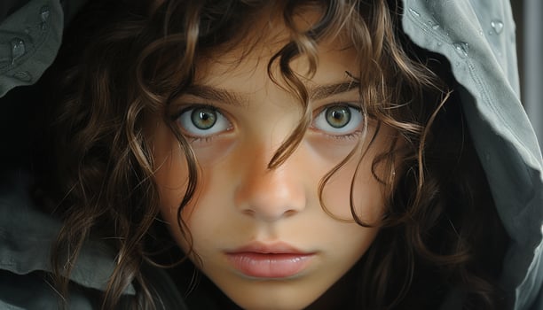 Portrait of a cute Caucasian girl with curly brown hair generated by AI photo