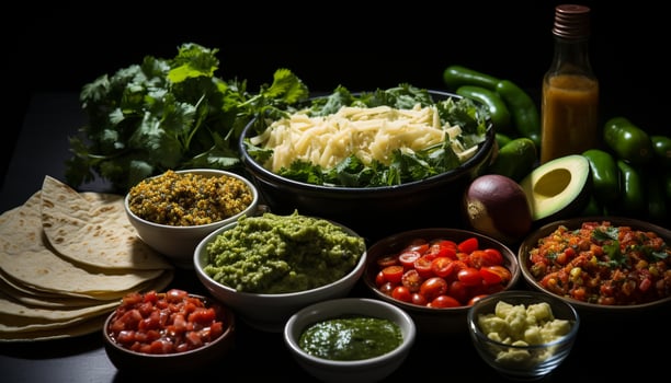 Freshness and flavor in a bowl of guacamole, a gourmet appetizer generated by AI photo
