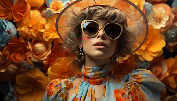 Caucasian woman in sunglasses exudes elegance and beauty in nature generated by AI photo