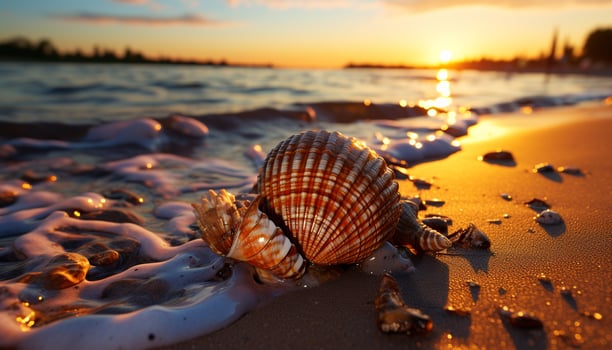 Sunset over tranquil waters, a summer paradise for relaxation generated by AI photo