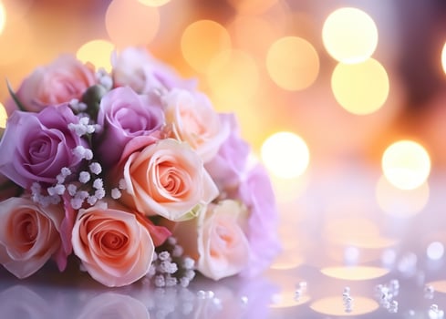 AI Generated Flower Background with Bokeh Lights and Copy Space photo