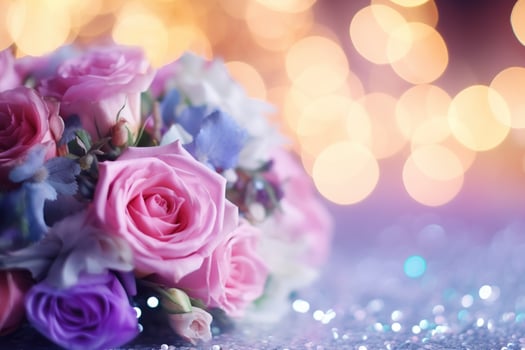AI Generated Flower Background with Bokeh Lights and Copy Space photo