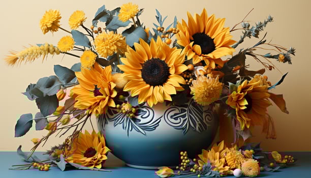 Autumn bouquet on wooden table, nature colorful celebration generated by AI photo