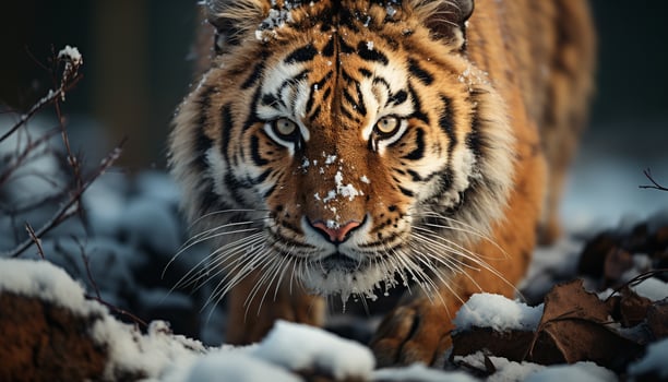 Majestic Bengal tiger staring, wild beauty in nature generated by AI photo