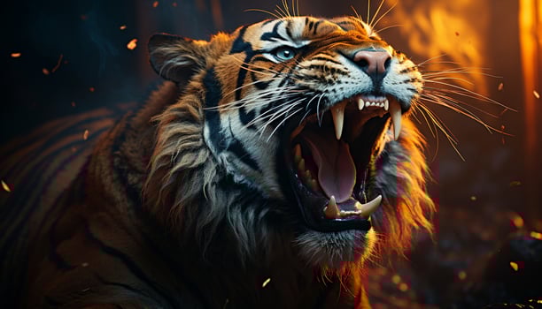 Majestic Bengal tiger roaring, fierce and wild in nature generated by AI photo