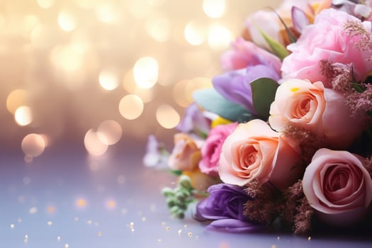 AI Generated Flower Background with Bokeh Lights and Copy Space photo