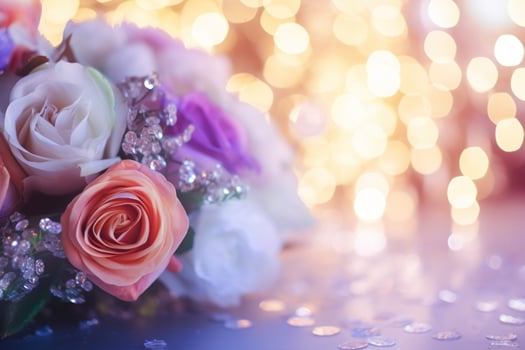 AI Generated Flower Background with Bokeh Lights and Copy Space photo