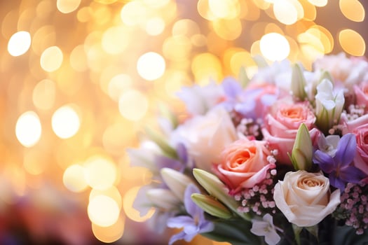 AI Generated Flower Background with Bokeh Lights and Copy Space photo