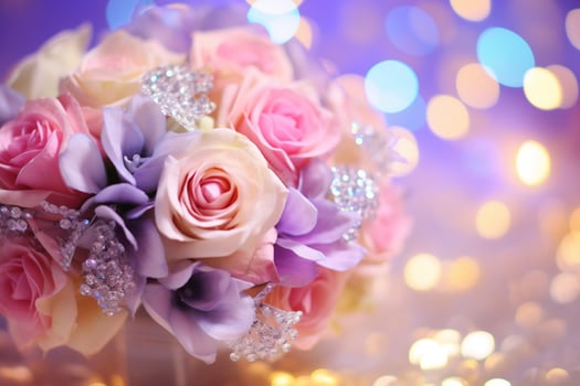 AI Generated Flower Background with Bokeh Lights and Copy Space photo