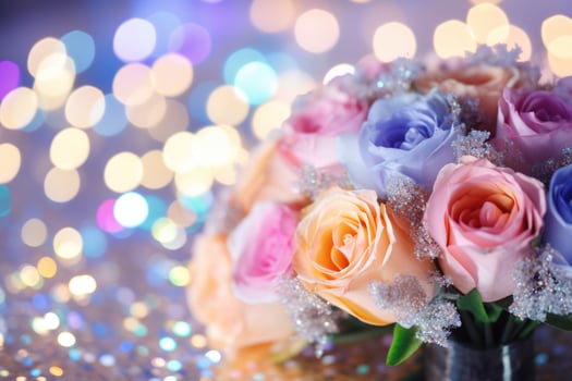 AI Generated Flower Background with Bokeh Lights and Copy Space photo